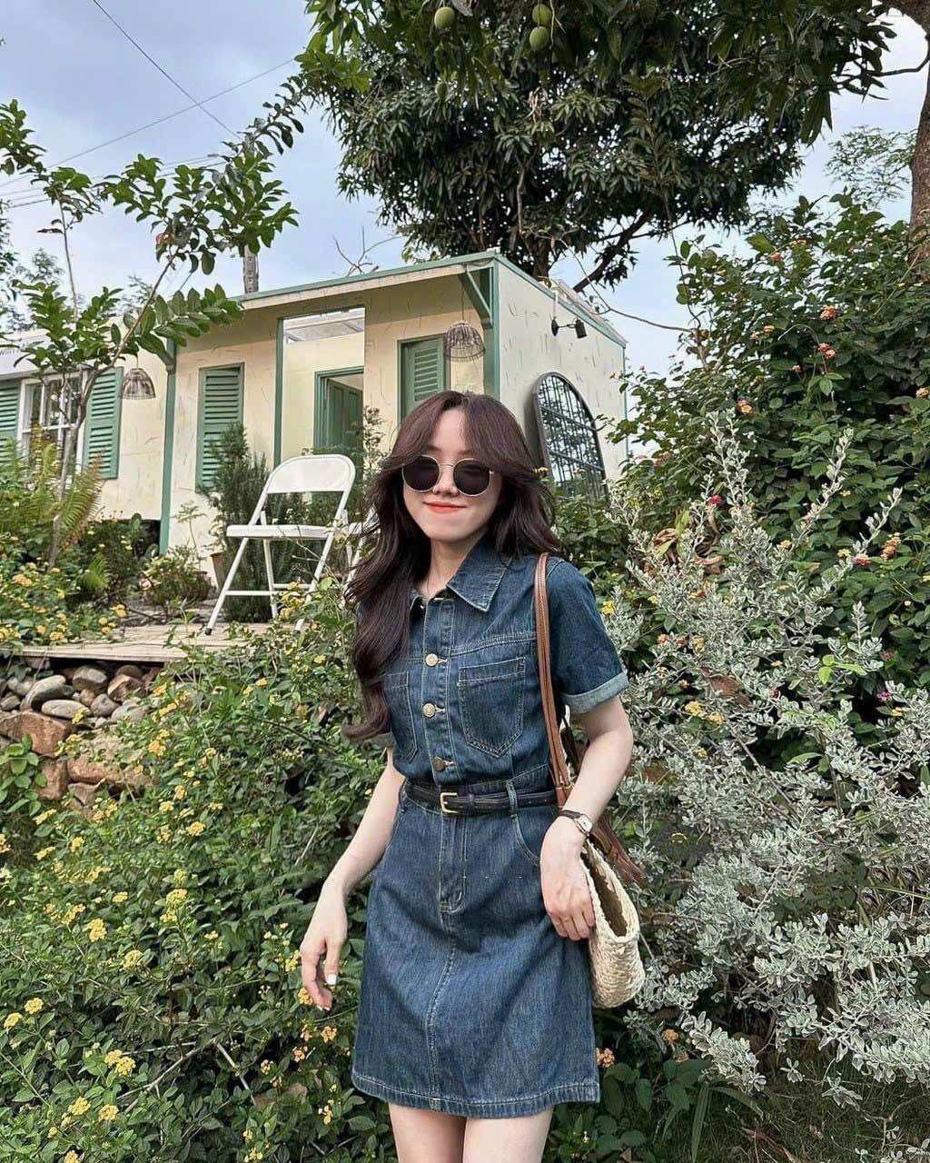 Váy đầm jeans sơ mi xanh kh