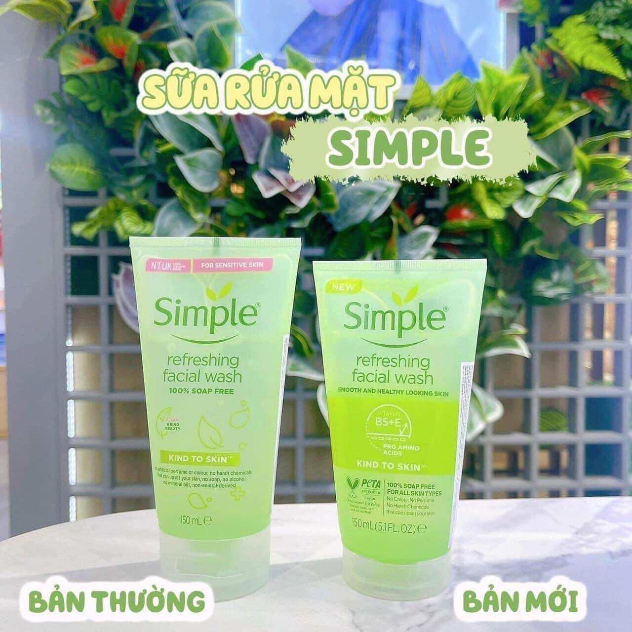 Sữa rửa mặt Simple cho da nhạy cảm.