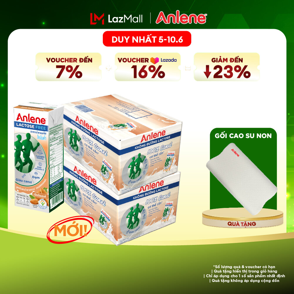 Combo 2 Thùng 36 hộp sữa Anlene không đường Lactose vị hạnh nhân 180ml