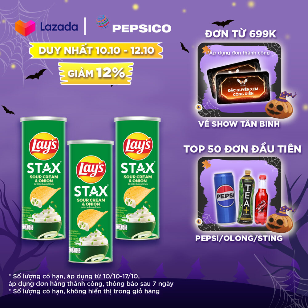 Combo 3 lon Snack Khoai Tây Miếng Lay's Stax Vị Kem Chua Hành (3 x 100g/lon)
