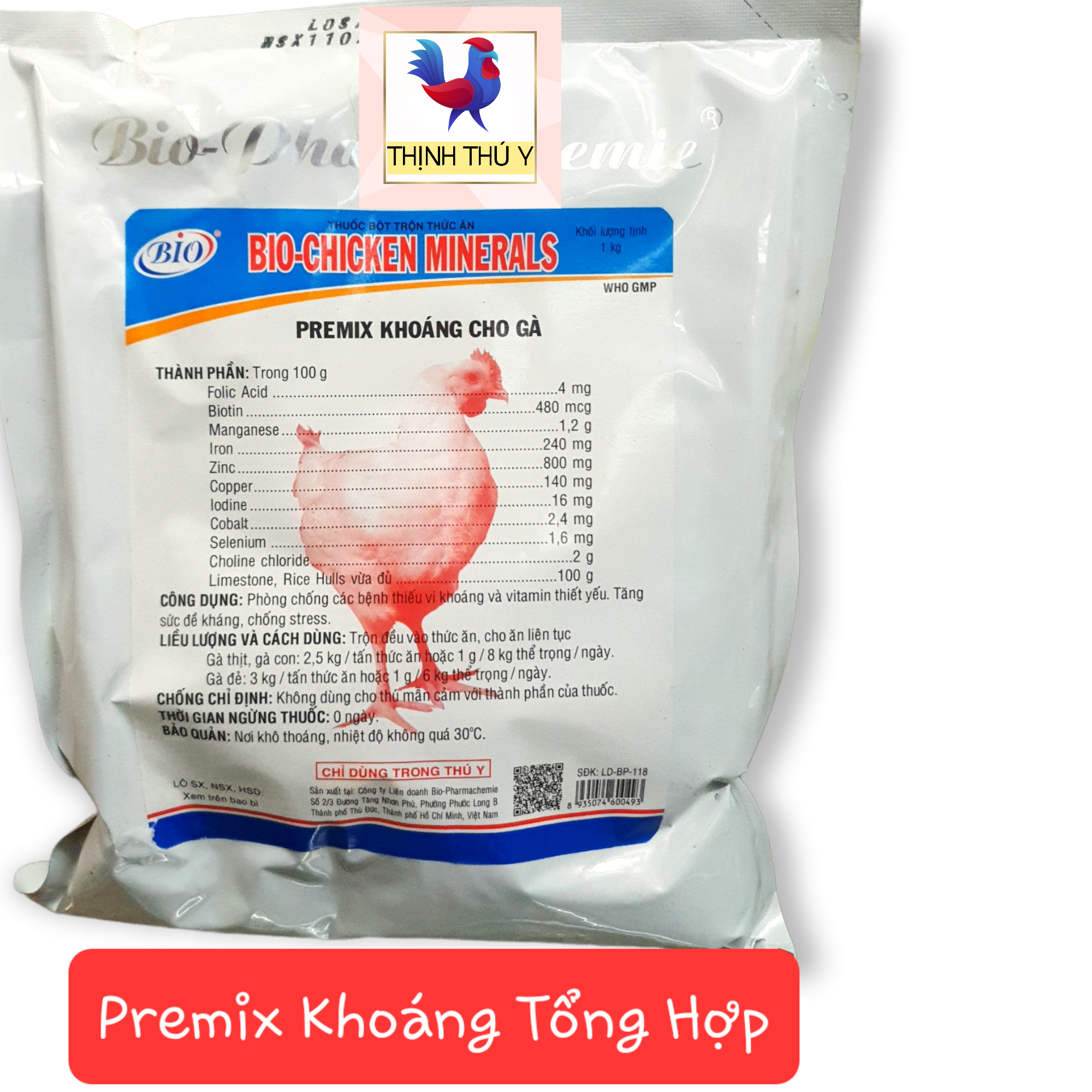 Bio CHICKEN MINERALS (1kg) - Premix khoáng vi lượng cần thiết, phòng ngừa cắn mổ, chống stress cho gà đá