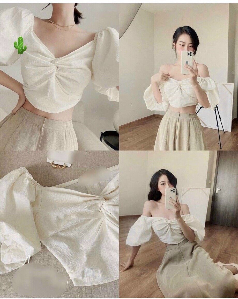 Áo tiểu thư voan xốp nhún ngực tay bồng xinh đẹp 😍 nt8
