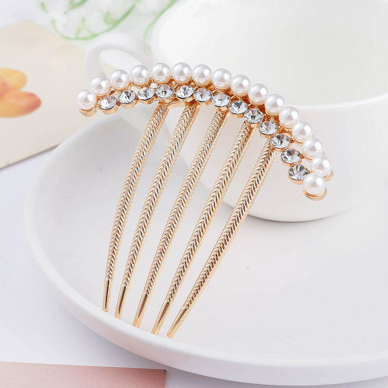 Lược chải tóc búi tóc pha lê ngọc trai lược cài tóc cỡ vừa người lớn phụ kiện tóc đầu maruko kiểu hàn kẹp tóc lược cài tóc trâm cài tóc