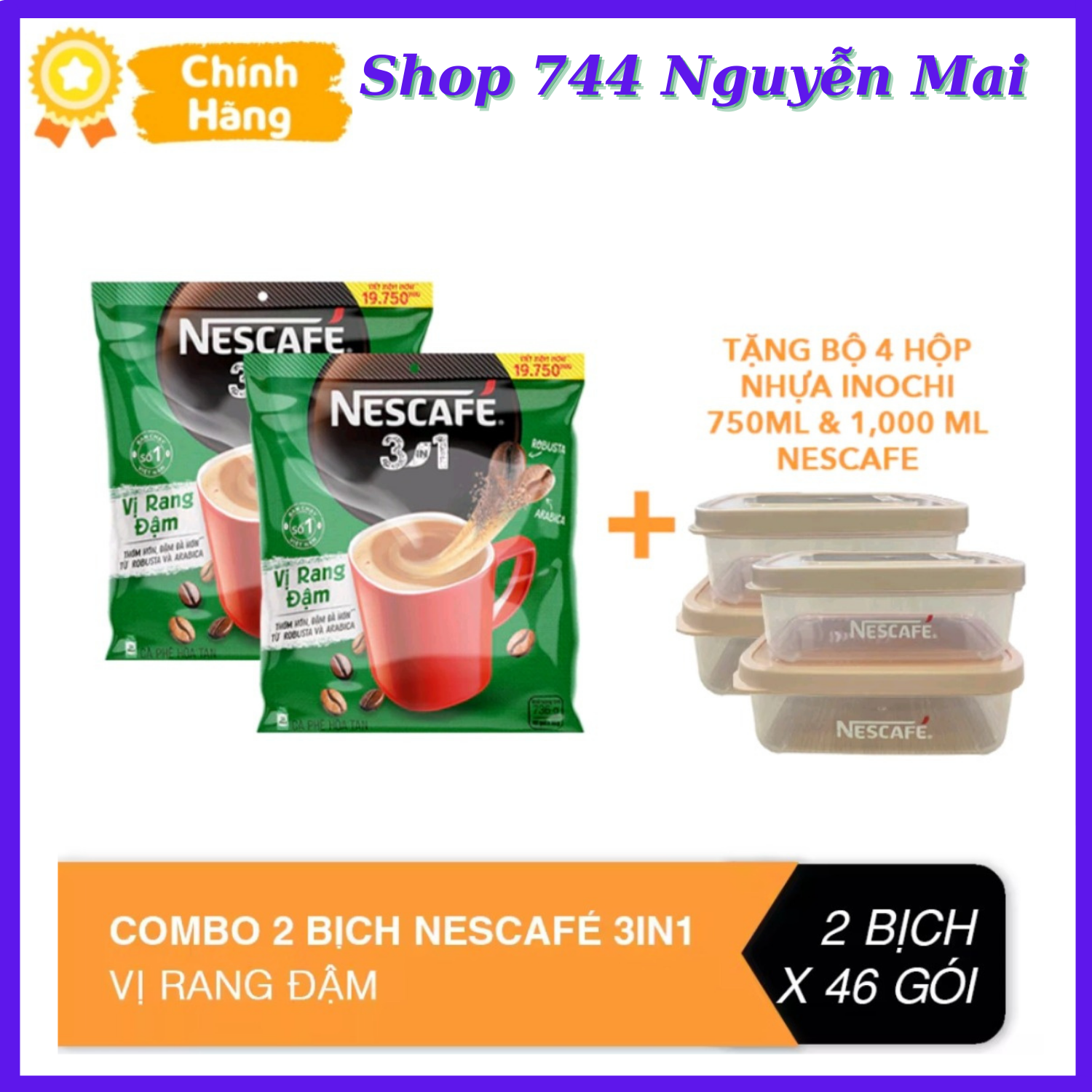 Combo 2 bịch cà phê hoà tan nescafe vị rang đậm