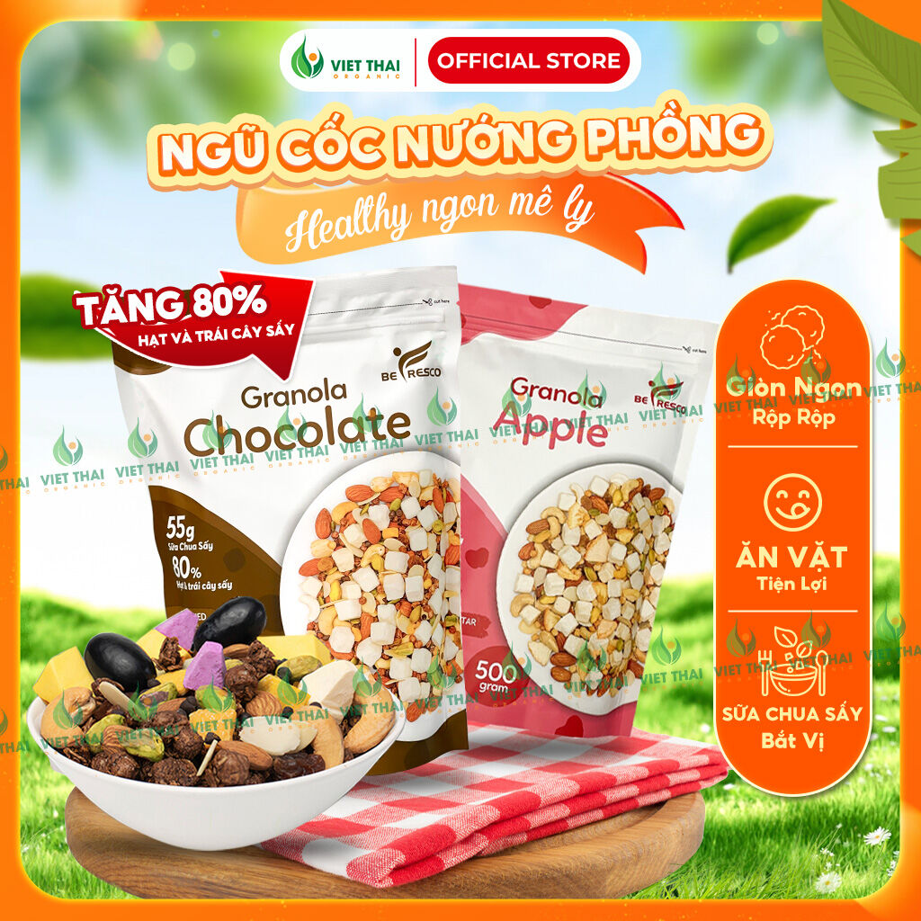  Ngũ Cốc Nướng Phồng TĂNG 80% HẠT Giảm Cân Ăn Kiêng PHIÊN BẢN ĐẶC BIỆT Mix Sữa Chua Sấy Khô Siêu Ngon Befresco 500G  Việt Thái Organic  