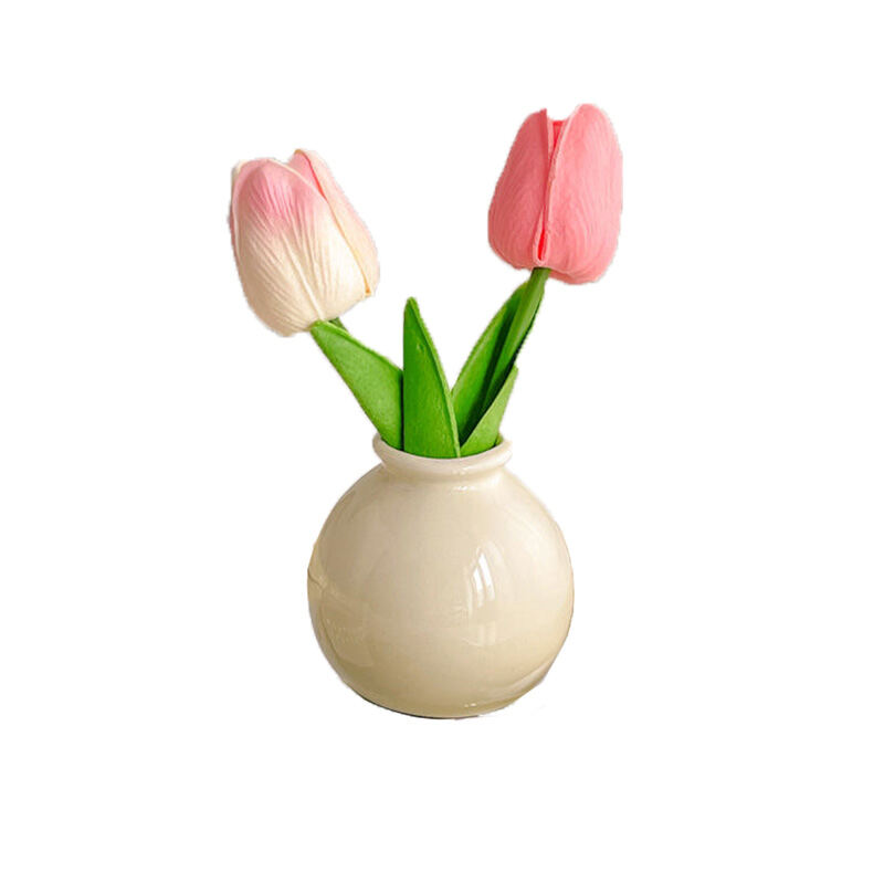 Phong Cách Bắc Âu Kem Gốm Mini Bình Hoa Bộ Hoa Tulip Giả Để Trang Trí Để Bàn Lối Vào Phòng Khách