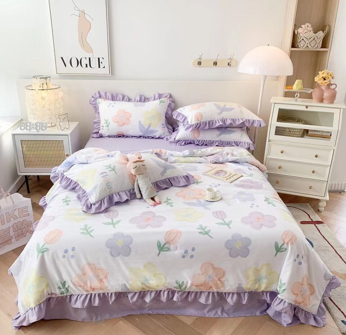 Bộ chăn ga đũi mềm viền bèo