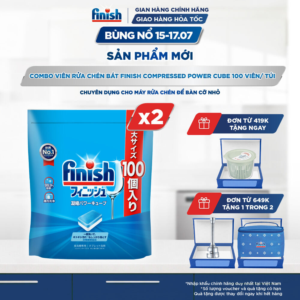 Combo 2 Viên Rửa Chén Finish Nhật Bản Power Cube 100 Viên