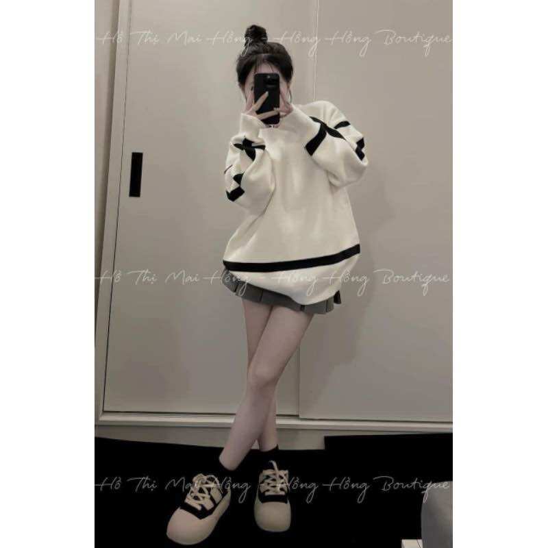 Áo sweater nỉ tàu in hình bộ xương form rộng tay dài unisex oversize