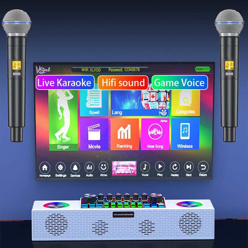 Bộ loa Soundcard SY6 Audio kèm 2 Micro livestream hiệu ứng đèn Led