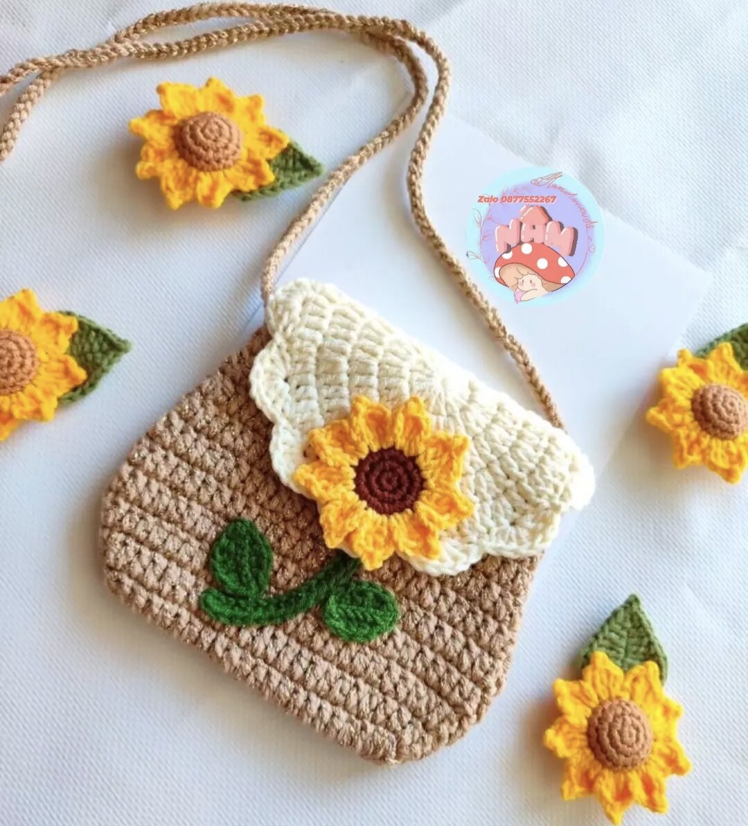 Túi hoa đeo chéo dễ thương bằng len | Nấm Handmade