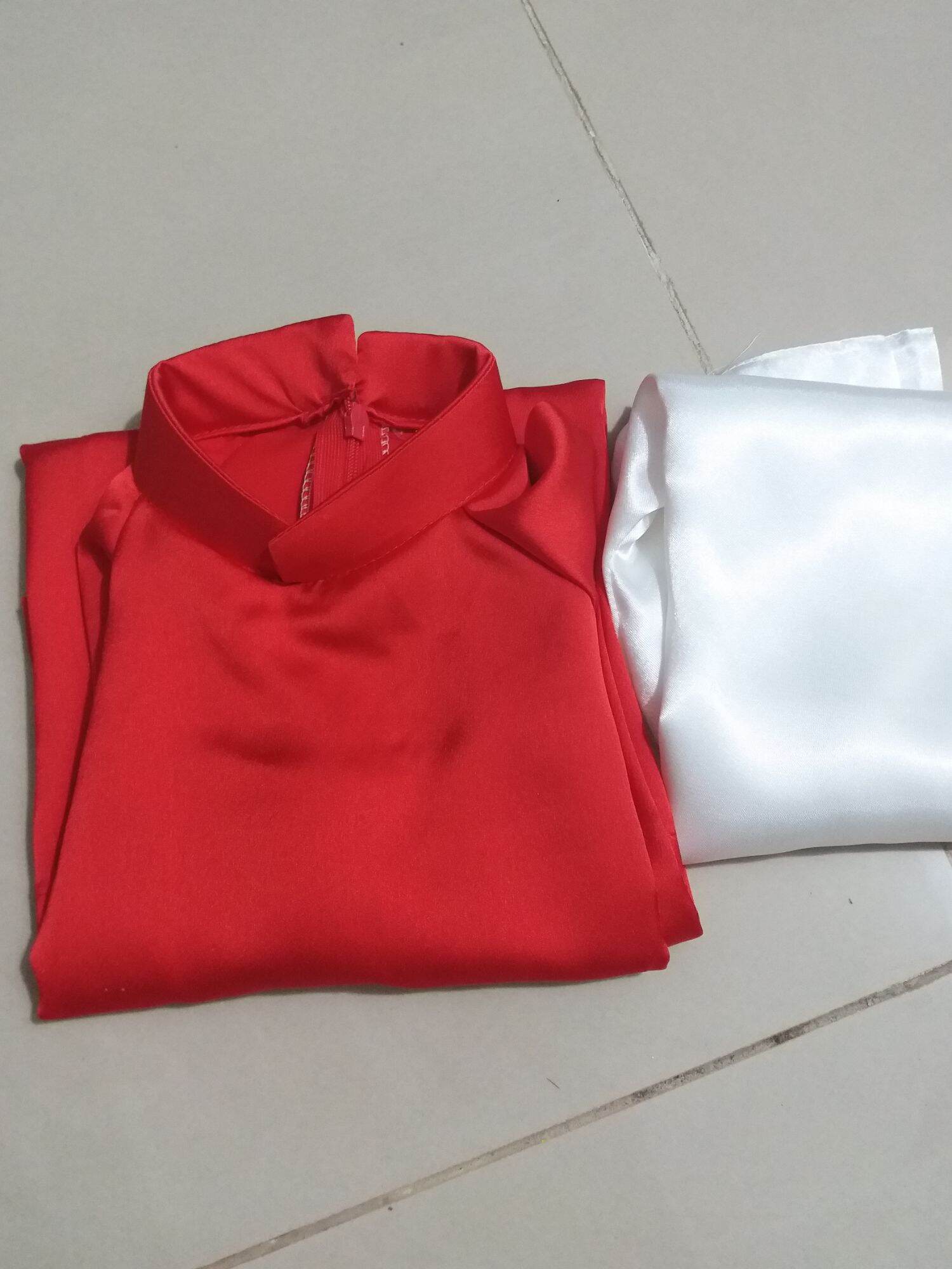Áo dài đỏ lụa Satin kèm quần