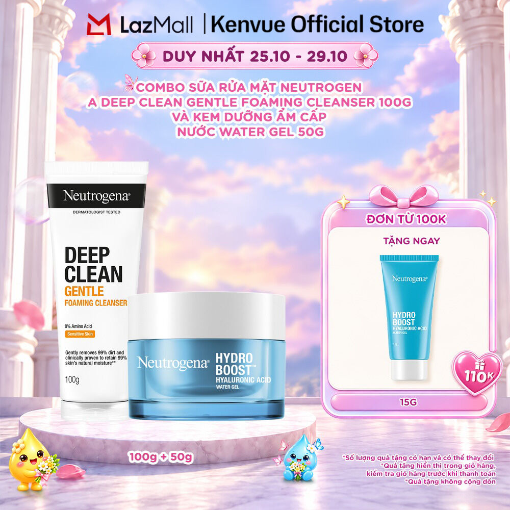 Combo Sữa rửa mặt dạng bọt sạch sâu lành tính Neutrogena Deep Clean Gentle 100g + Kem dưỡng ẩm Water gel 50g