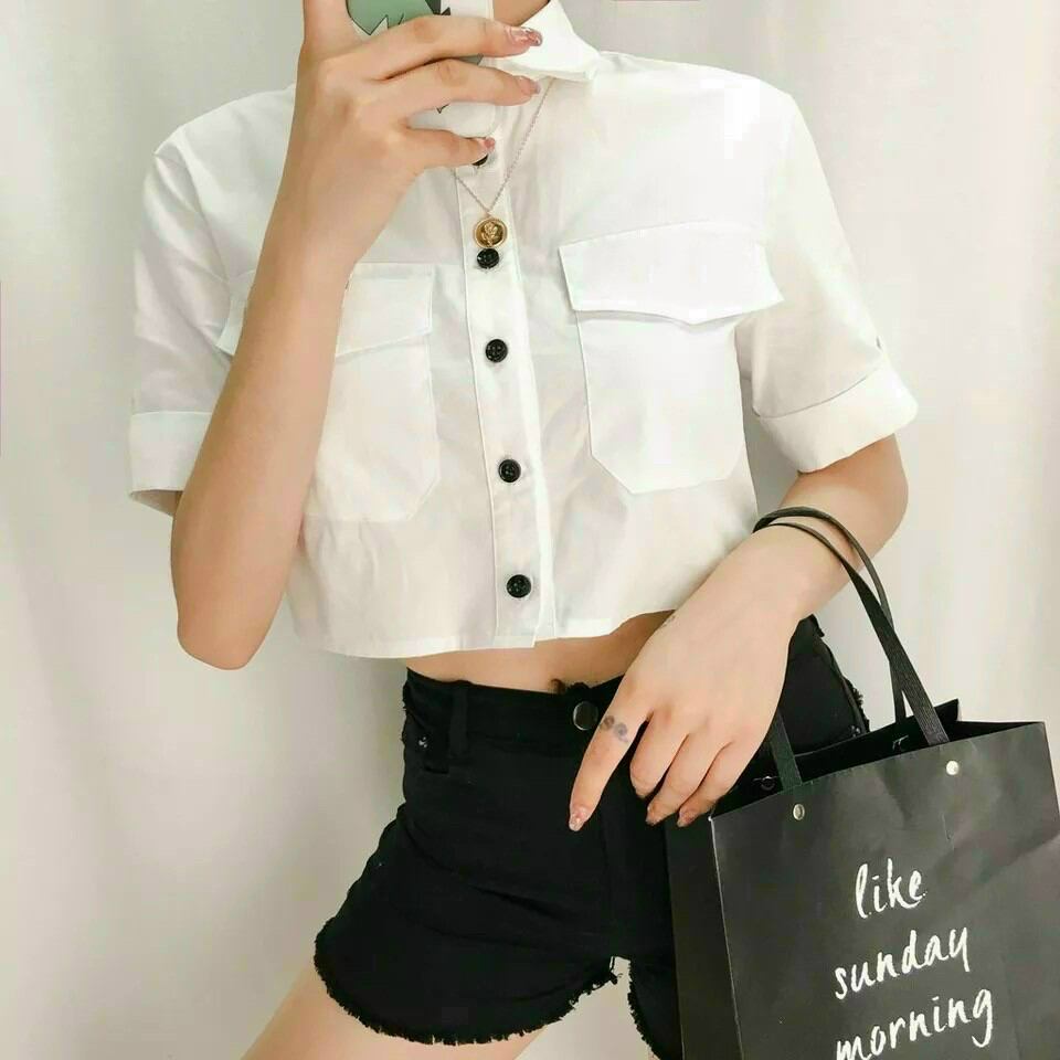 ÁO SƠ MI NÚT ÁO CROPTOP NGANG FORM 50KG(NA)