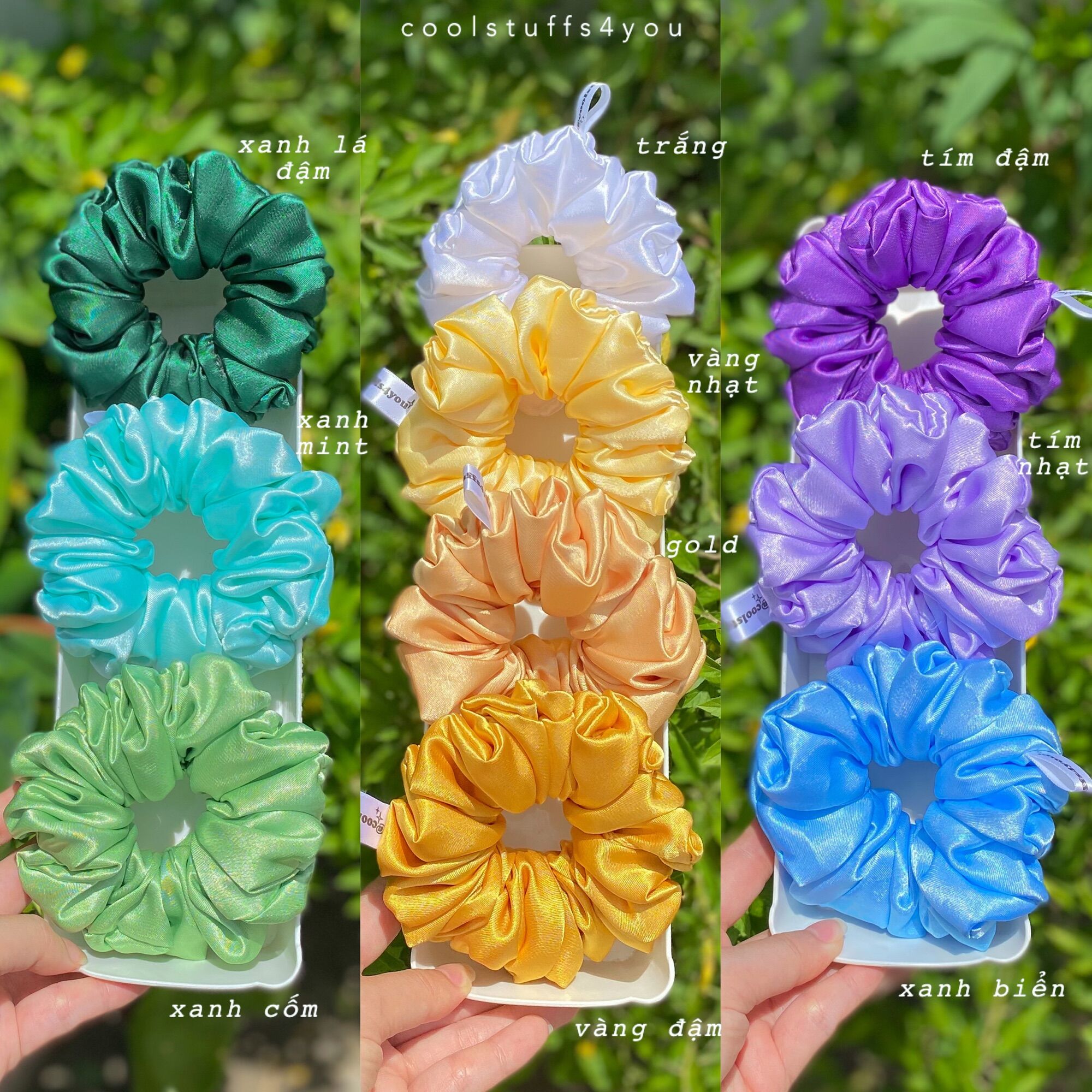 Buộc Tóc Scrunchies Lụa Mềm Mịn Size Thường Nhiều Màu