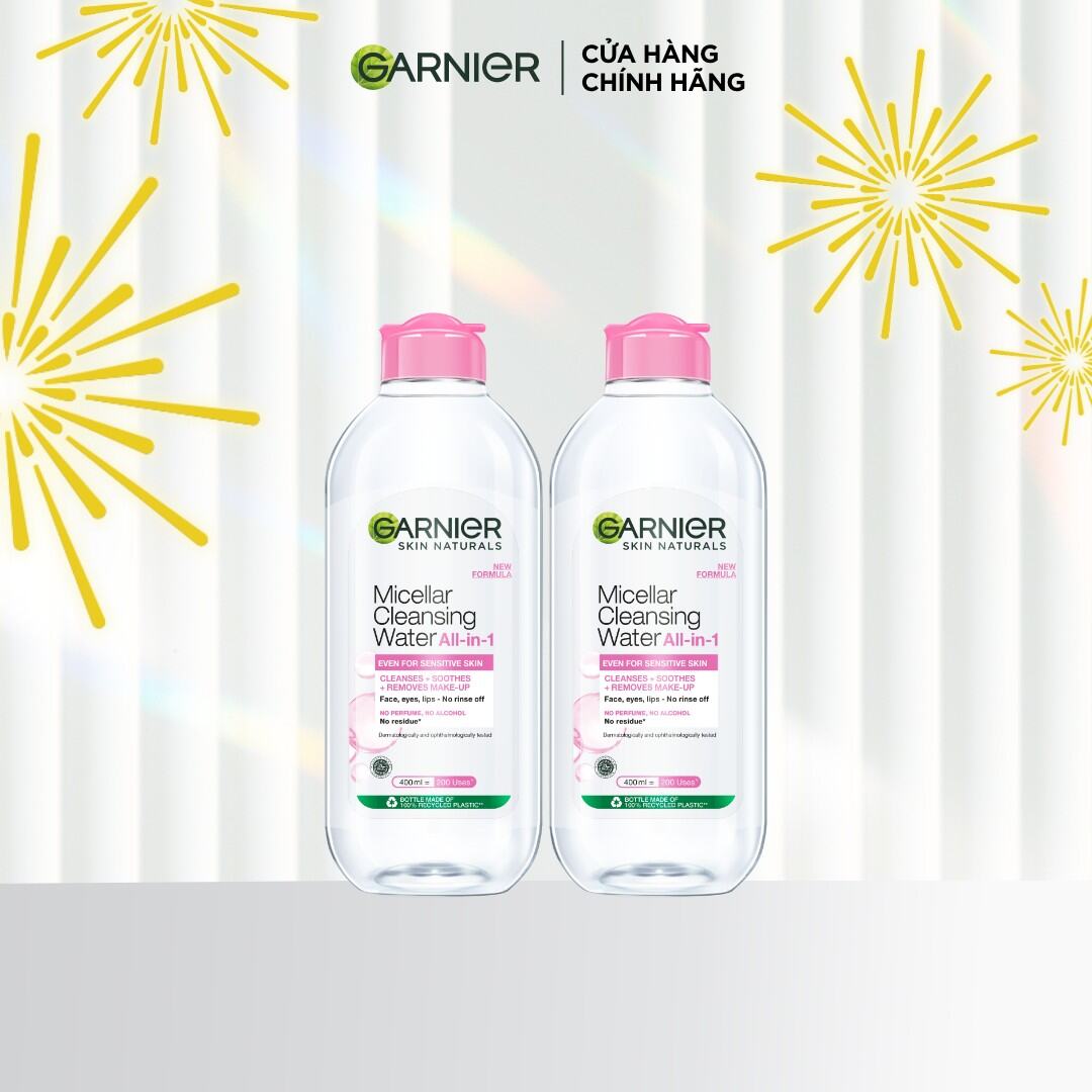Bộ 2 nước làm sạch và tẩy trang cho da nhạy cảm (nắp hồng) Garnier Micellar Cleansing Water 400mlX2 - Kitting