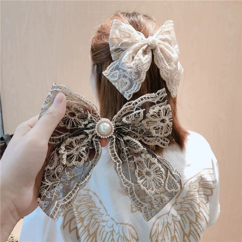 Cặp Tóc Tiểu Thư Phối Nơ Ren Xinh Xắn Sang Chảnh