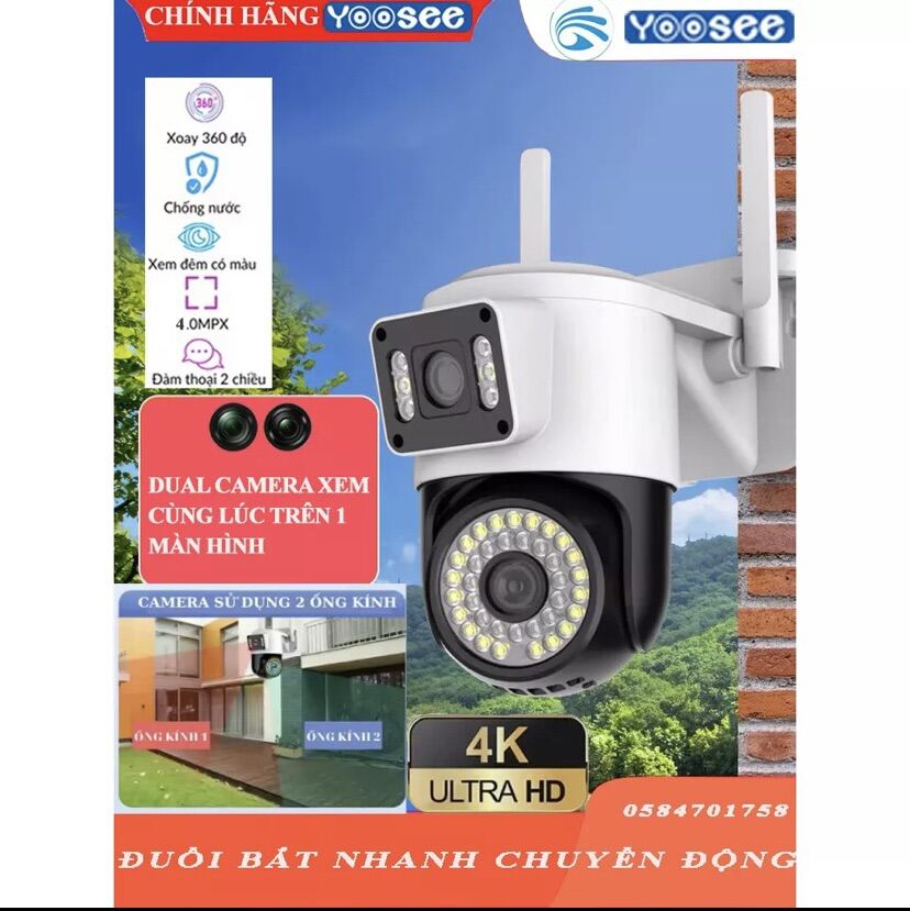 Camera YooSee 2 mắt Chuẩn 4.0mpx siêu nét góc rộng ban đêm xem có màu đàm thoại 2 chiều camera kép xem cùng lúc