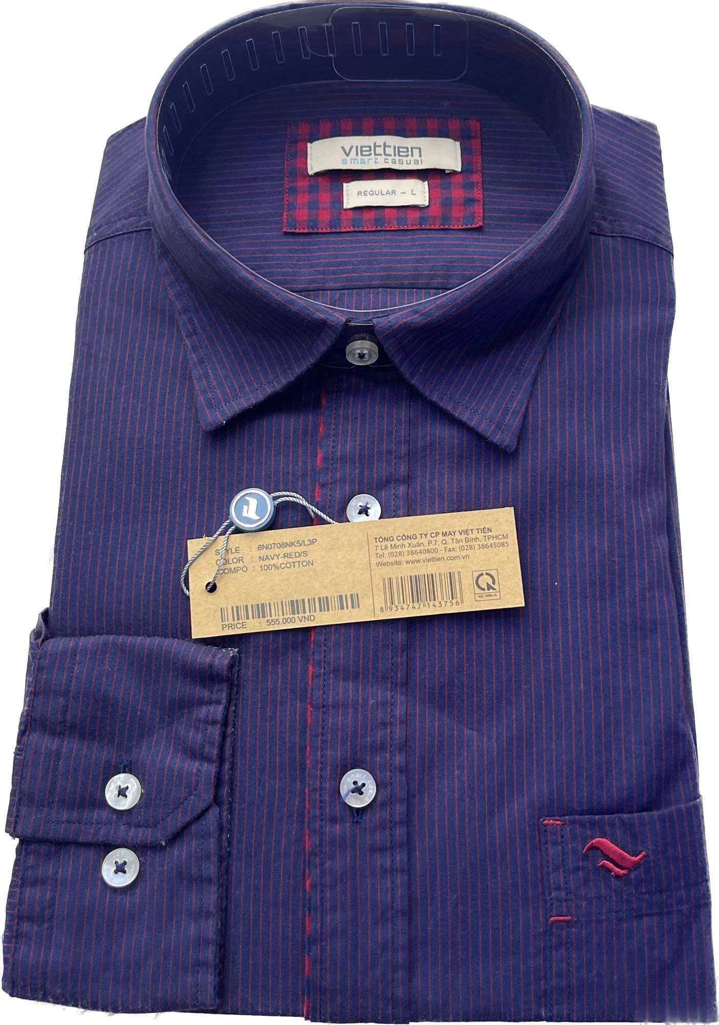 Áo sơ mi Việt Tiến tay dài form rộng 100%cotton