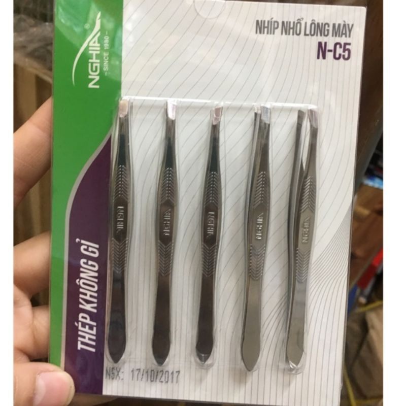 Vĩ 5 cây nhíp Nghĩa NC5 nhổ lông mày,...thép không gỉ