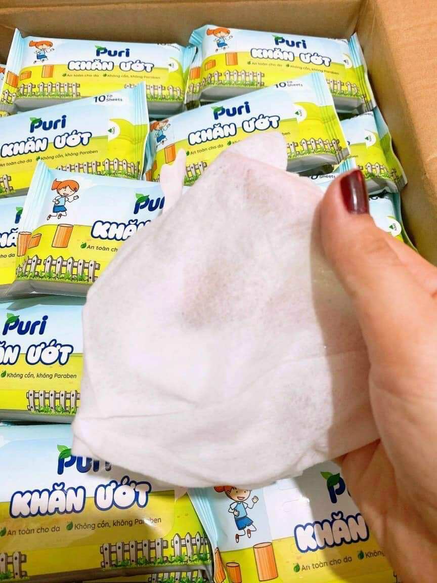 (Combo 10 gói) Khăn ướt không mùi Puri gói 10 miếng