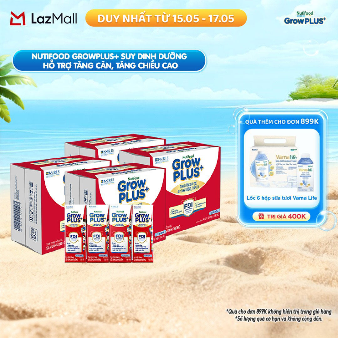 Combo 2 Thùng 48 hộp Sữa Nước Pha Sẵn Nutifood GrowPLUS+ Suy Dinh Dưỡng (Đỏ) Ít đường 180ml - Hỗ Trợ Tăng Cân, Tăng Chiều Cao - Trên 1 tuổi (Bao bì tùy đợt nhập hàng)