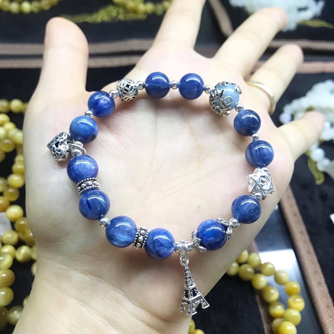 Vòng tay phong thuỷ đá kyanite mix charm bạc 925 . hợp mệnh thủy, mộc