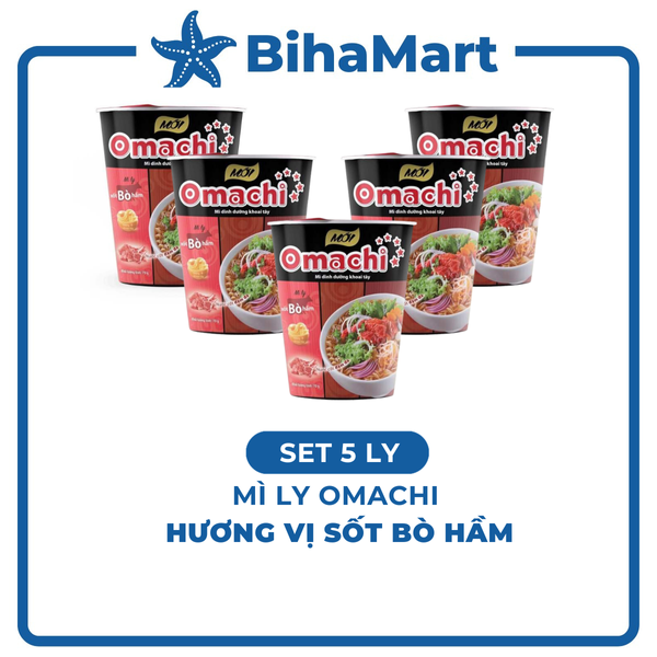 SET OF 5 CUPS - OMACHI INSTANT CUP NOODLE BEEF STEW SAUCE FLAVOUR 70G CUP
