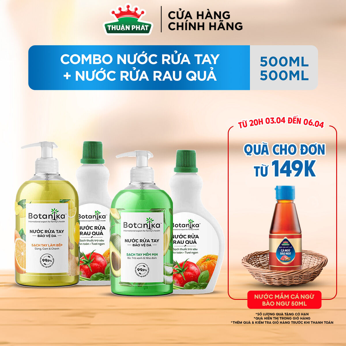 Combo Nước rửa tay mềm mịn + Nước rửa rau quả Botanika