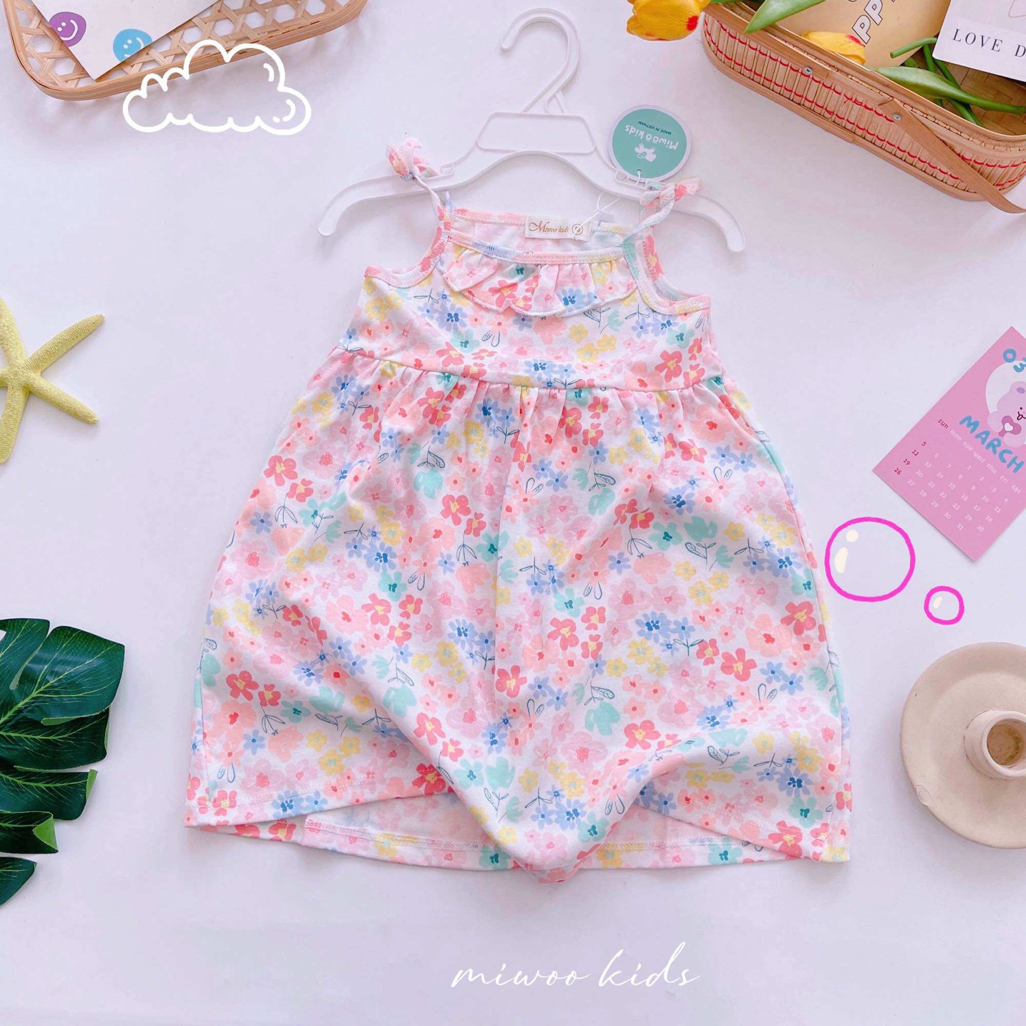 Váy 2 dây thắt nơ bé gái Miwoo xuất Nhật