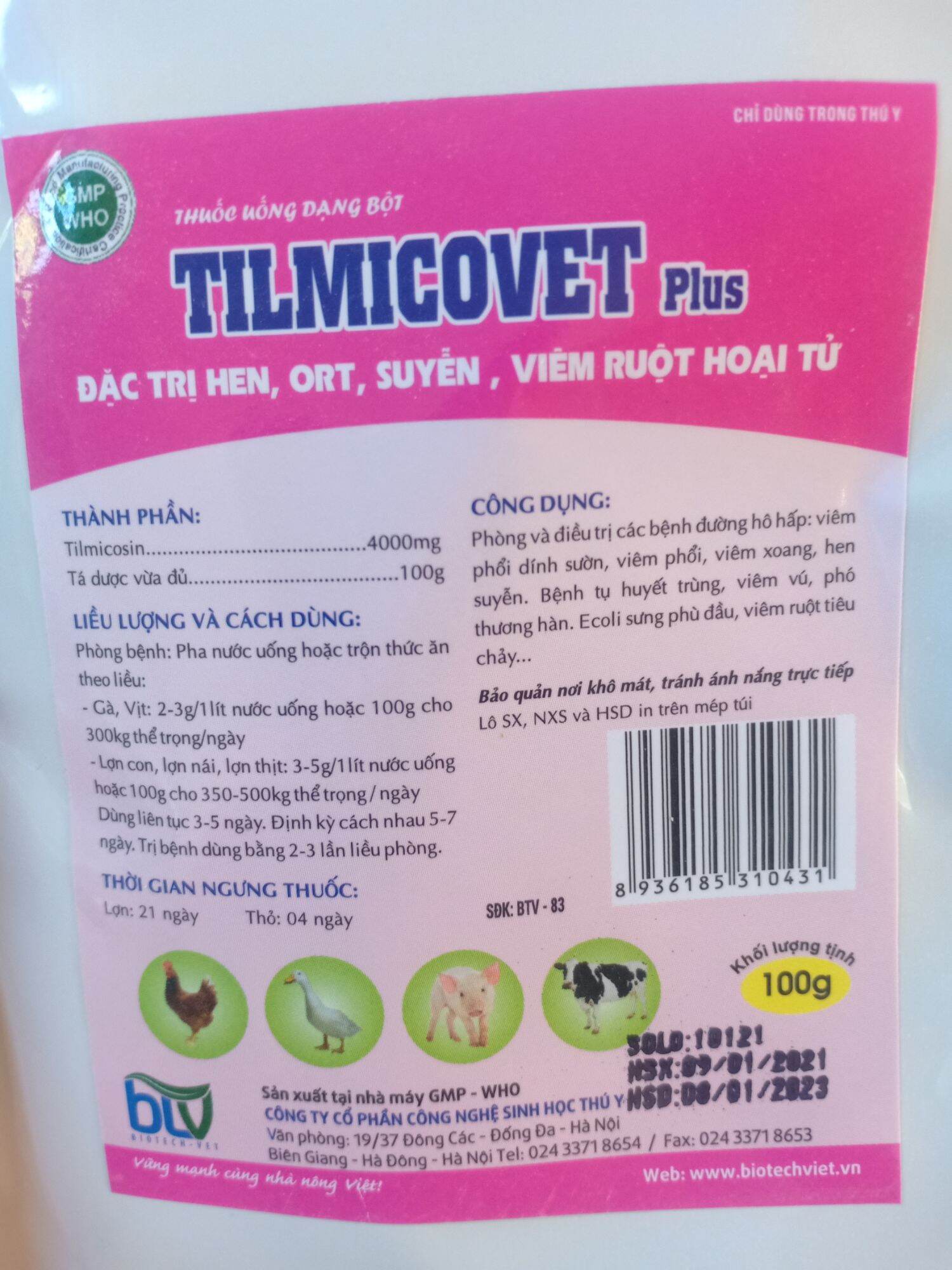 Tilmicosin- 500gam- hen khẹc,hò khè,hô hấp gia súc gia cầm