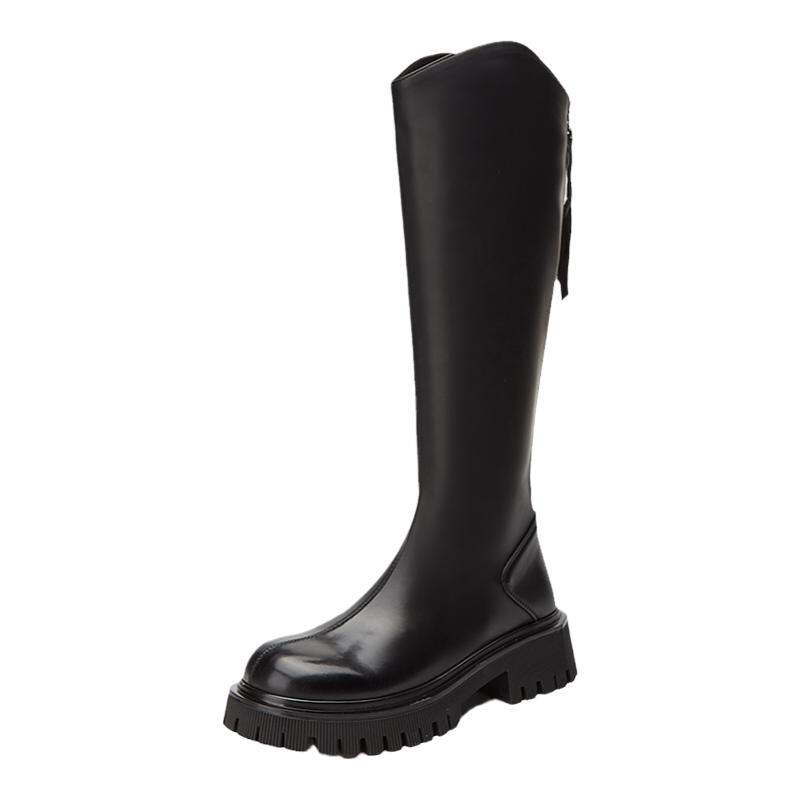 Daphne | Thick Heel Long Boots Fur Lining Slimming Black Autumn Winter Giá 1,940,000 Đồng*Miễn phí vận chuyển