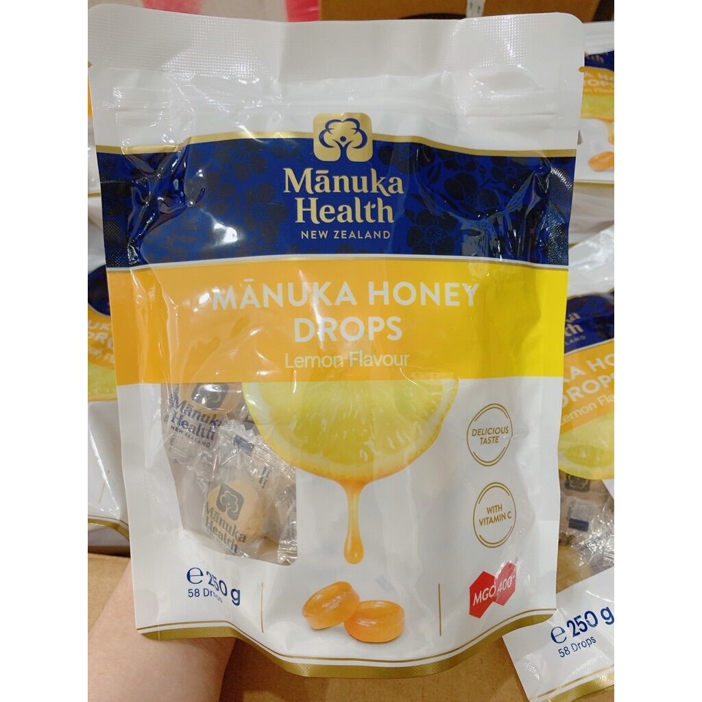 Kẹo ngậm mật ong manuka honey drops lemon flavour mgo 400+ 250gram