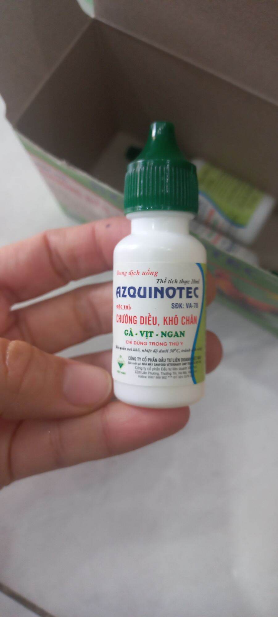 Hộp 10 lọ Azquinotec 10ml chướng diều khô chân xù lông sã cánh tiêu chảy gà ngan vịt