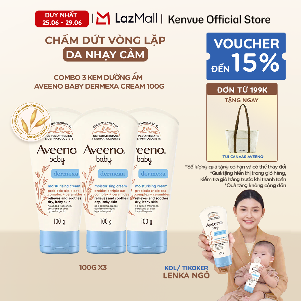 Combo 3 Kem dưỡng ẩm Aveeno Baby Dermexa Cream 100g