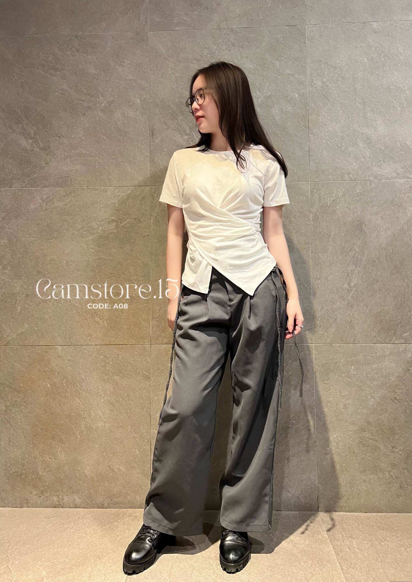 A08 - áo thun xoắn eo cổ tròn vạt xoắn sang chảnh