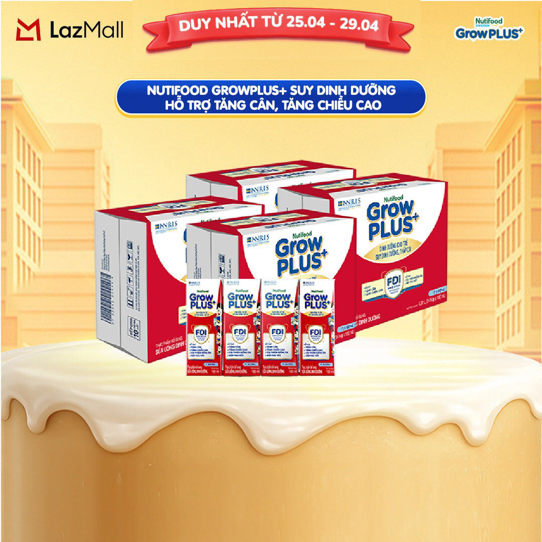 Combo 2 Thùng 48 hộp Sữa Nước Pha Sẵn Nutifood GrowPLUS+ Suy Dinh Dưỡng (Đỏ) Ít đường 180ml - Hỗ Trợ Tăng Cân, Tăng Chiều Cao - Trên 1 tuổi (Bao bì tùy đợt nhập hàng)