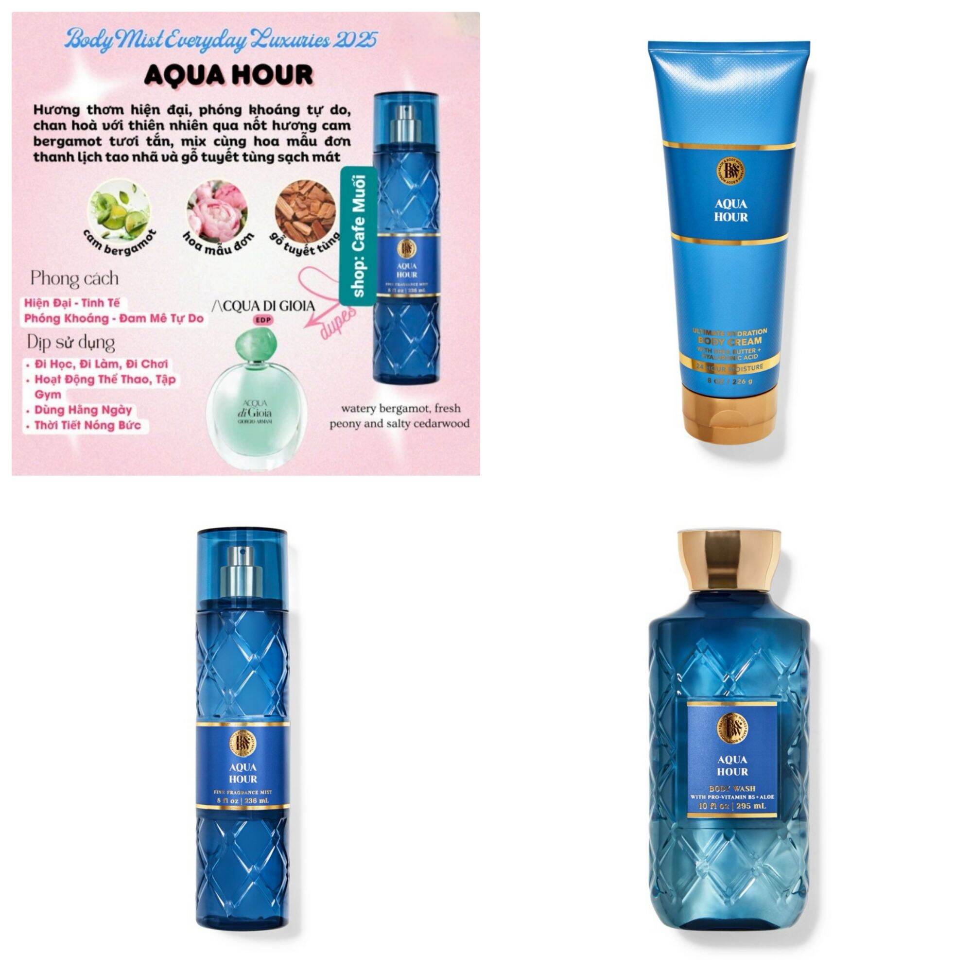 AQUA HOUR ‼️XỊT THƠM _ GEL TẮM _ KEM DƯỠNG HƯƠNG NƯỚC HOA luxury Bath & Body works