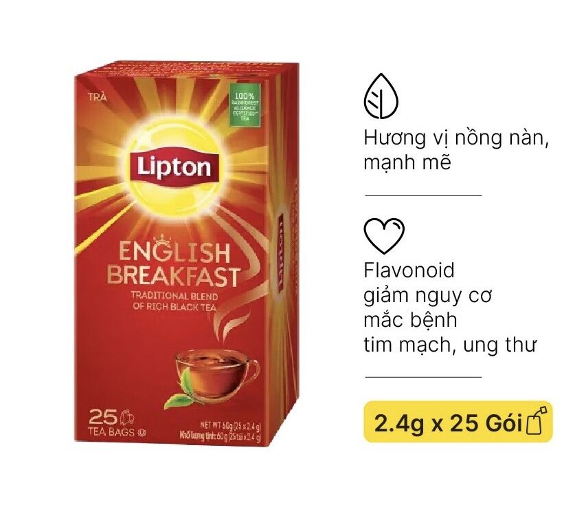 Hộp 25 gói trà Lipton Túi Lọc Helium English Breakfast