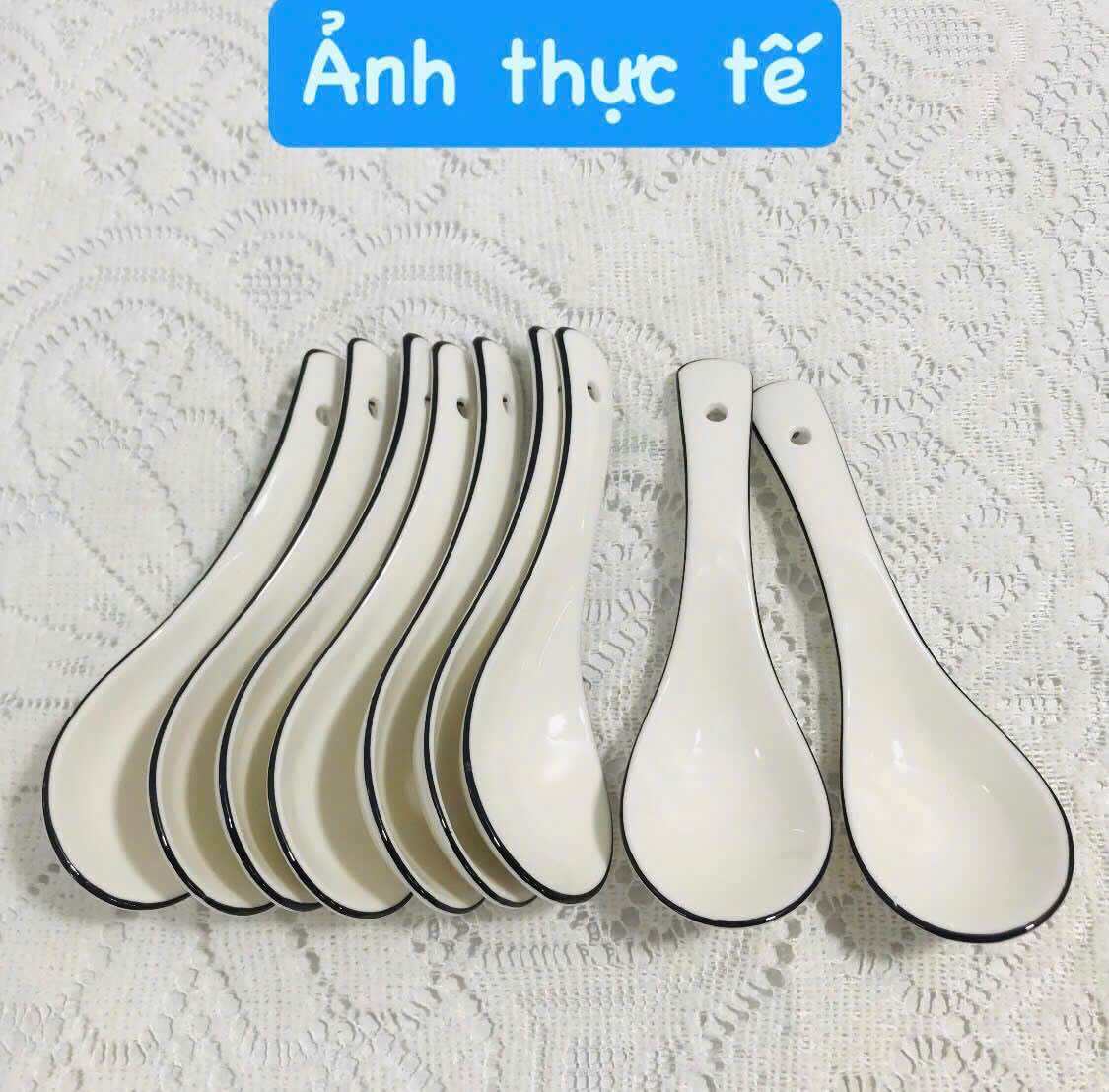 Thìa soup muỗng sứ muỗng sứ trắng viền đen muỗng ăn cơm bằng sứ trắng