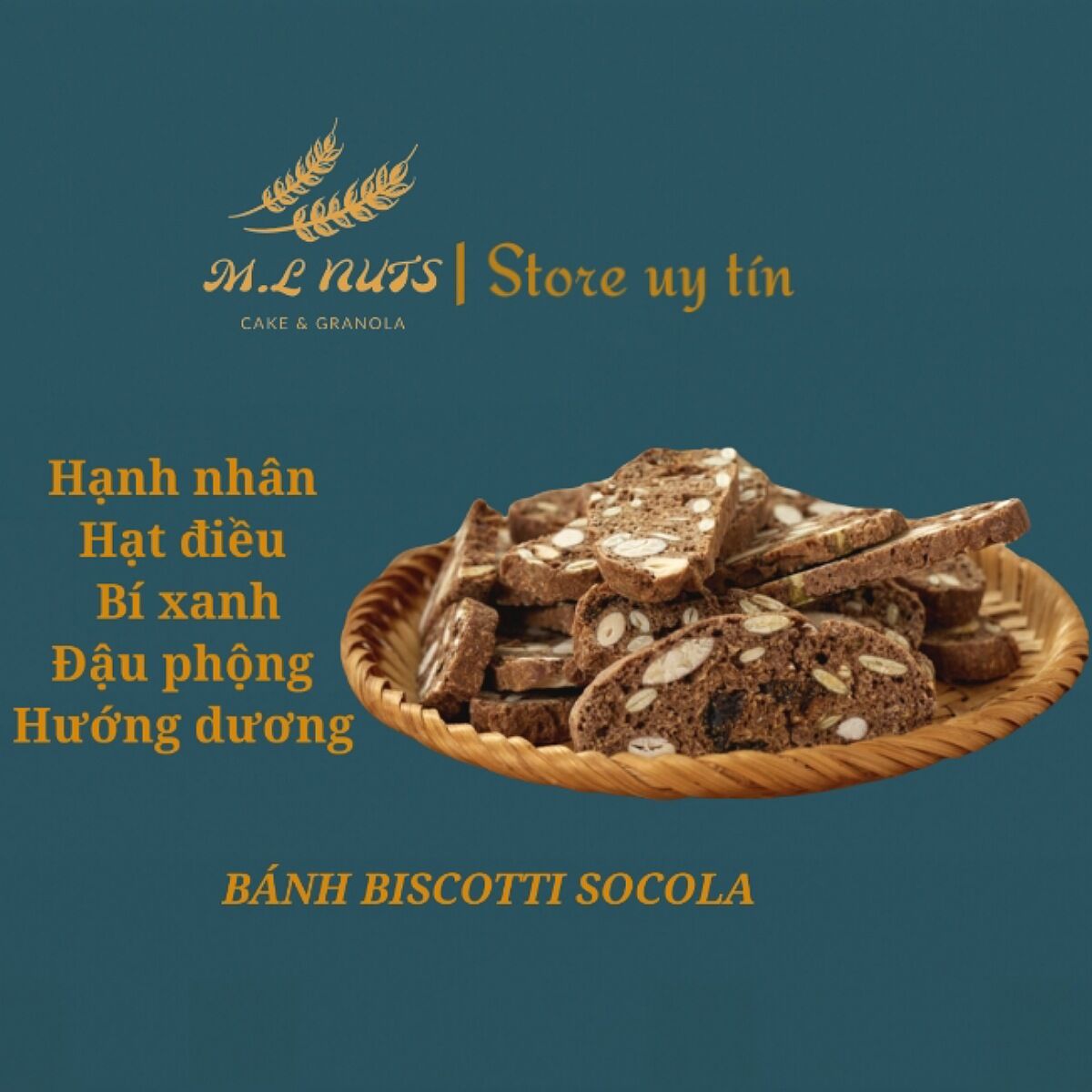 250g Bánh ăn kiêng Biscotti vị cacao mix hạt dinh dưỡng healthy , bánh hạt ít ngọt cho người ăn kiêng