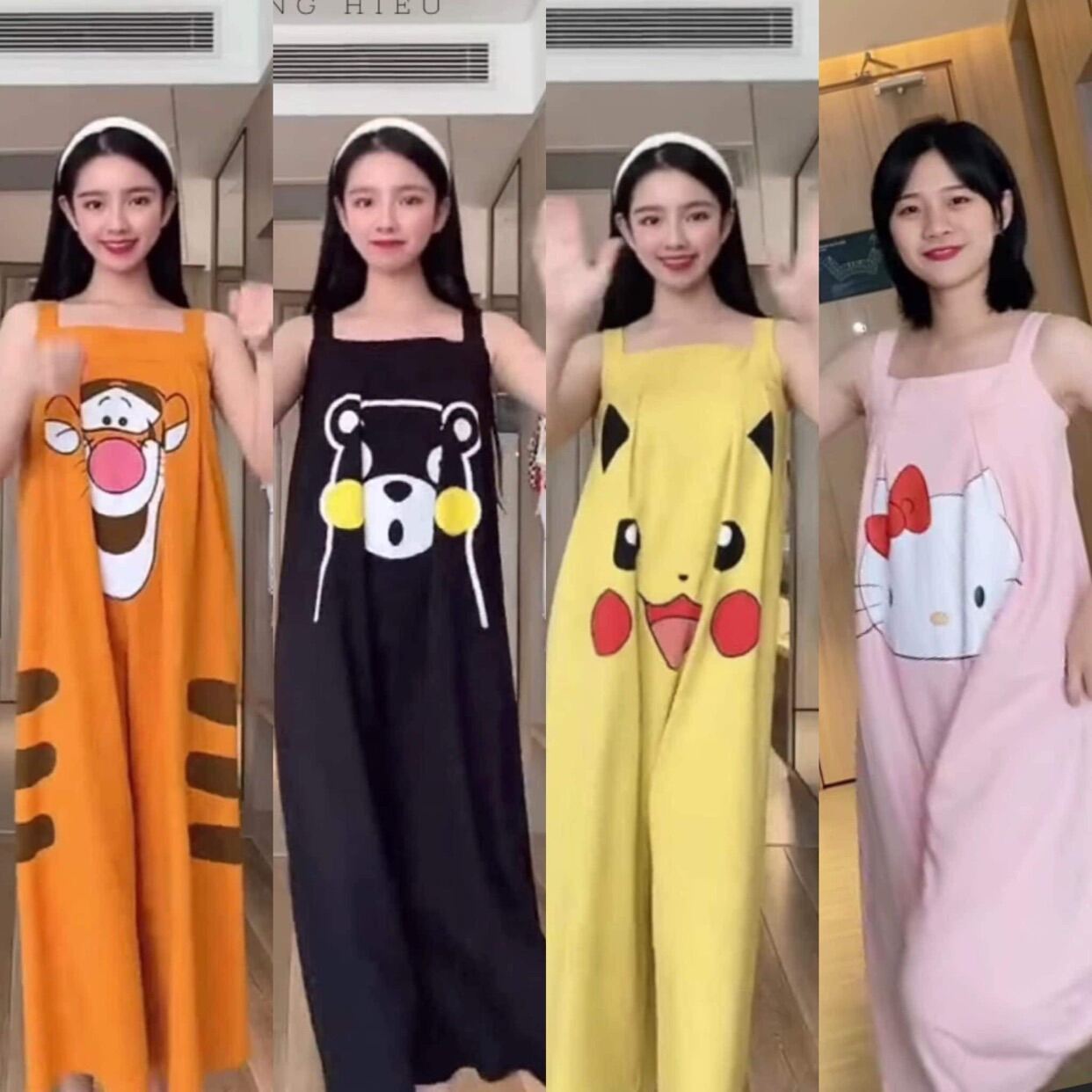 Bộ đồ ngủ nữ mùa hè cotton Hàn Quốc ngắn tay cho bé gái váy ngủ