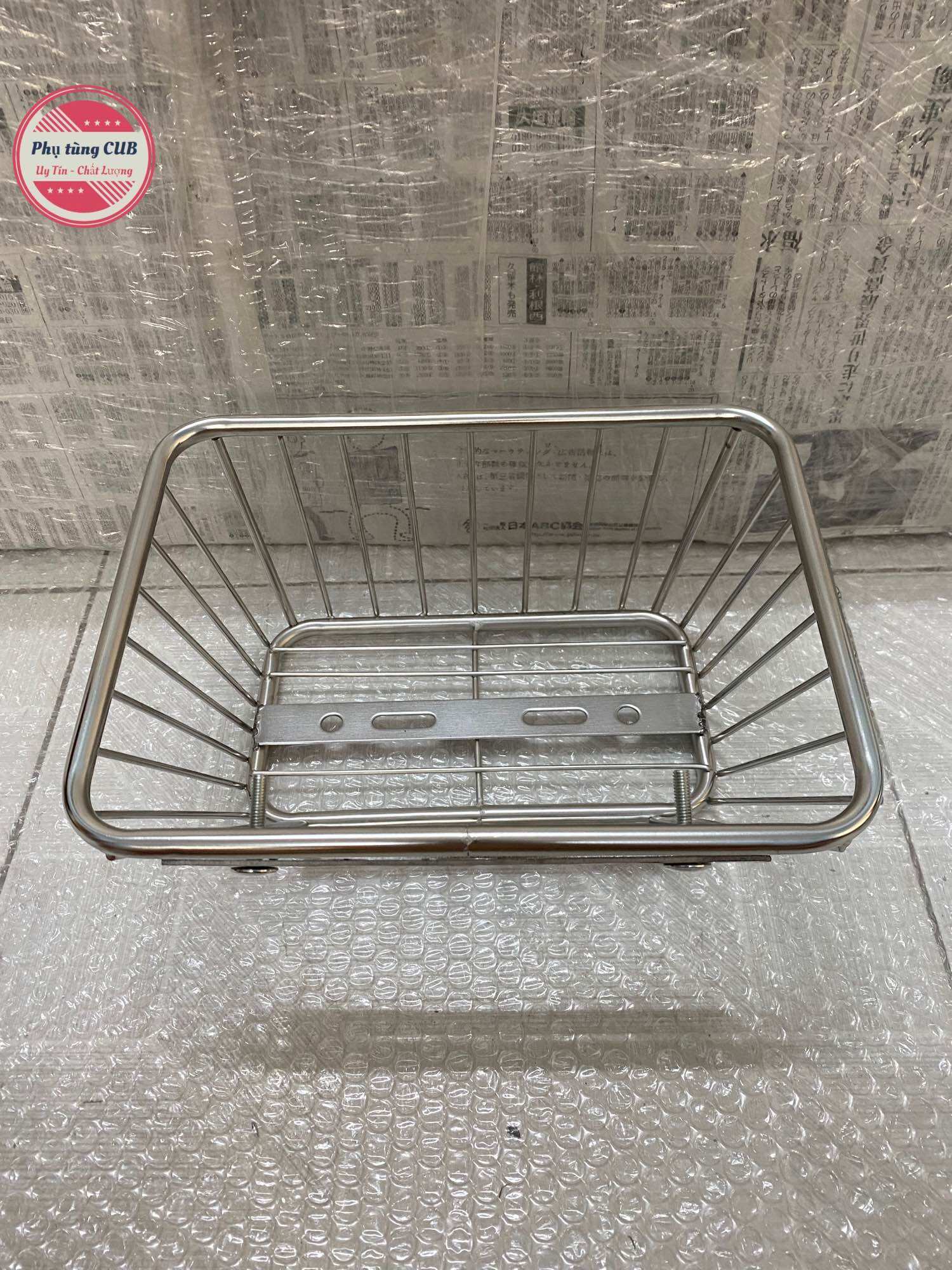 Rổ mini cho xe cub và xe dream bằng inox ( có bát gắn đầy đủ )