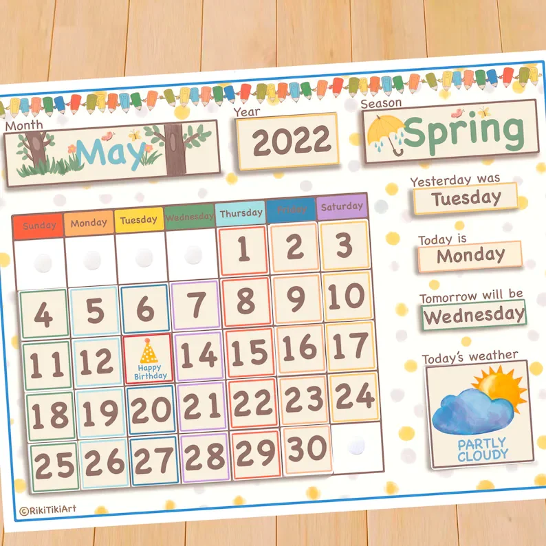 Học liệu ngày tháng - thời tiết cho bé Montessori materials English