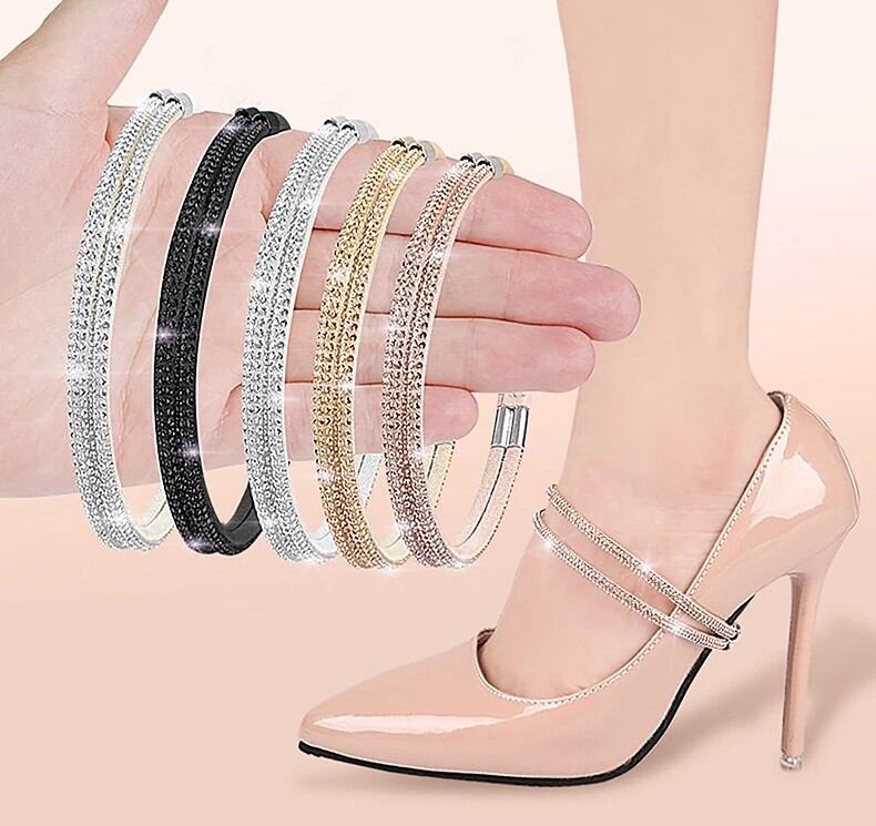 1 a Pair of Elastic Straps with Luxurious Stones Attached to Decorate Shoes to Prevent Heel Slippage