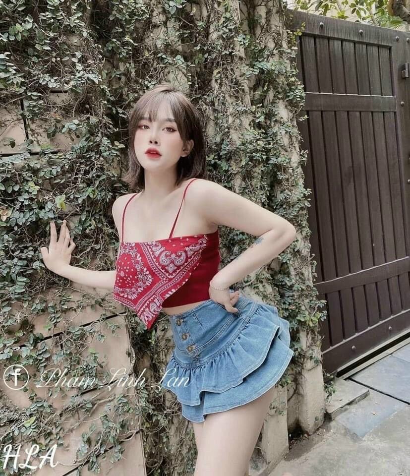 Chân váy jean nữ 2 tầng ngắn