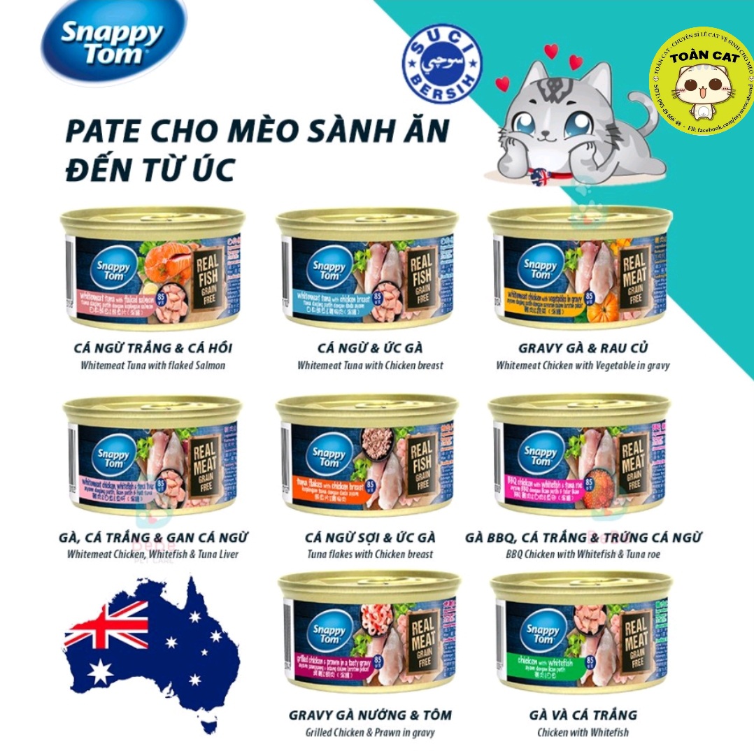Pate Snappy Tom Premium-Pate Cho Mèo Mọi Lứa Tuổi (Lon 85g)