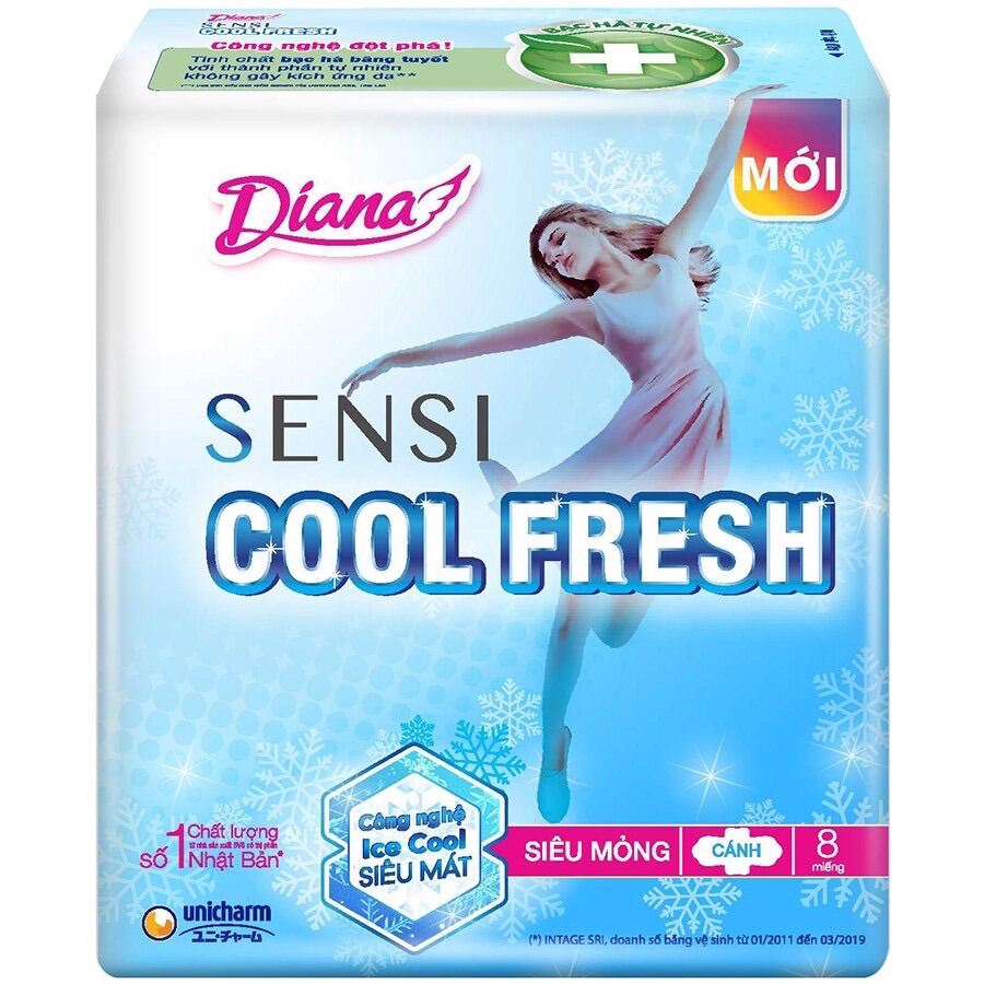 [HCM]Băng vệ sinh Diana Sensi Cool Fresh siêu mỏng cánh 23cm (8 miếng) nhập khẩu