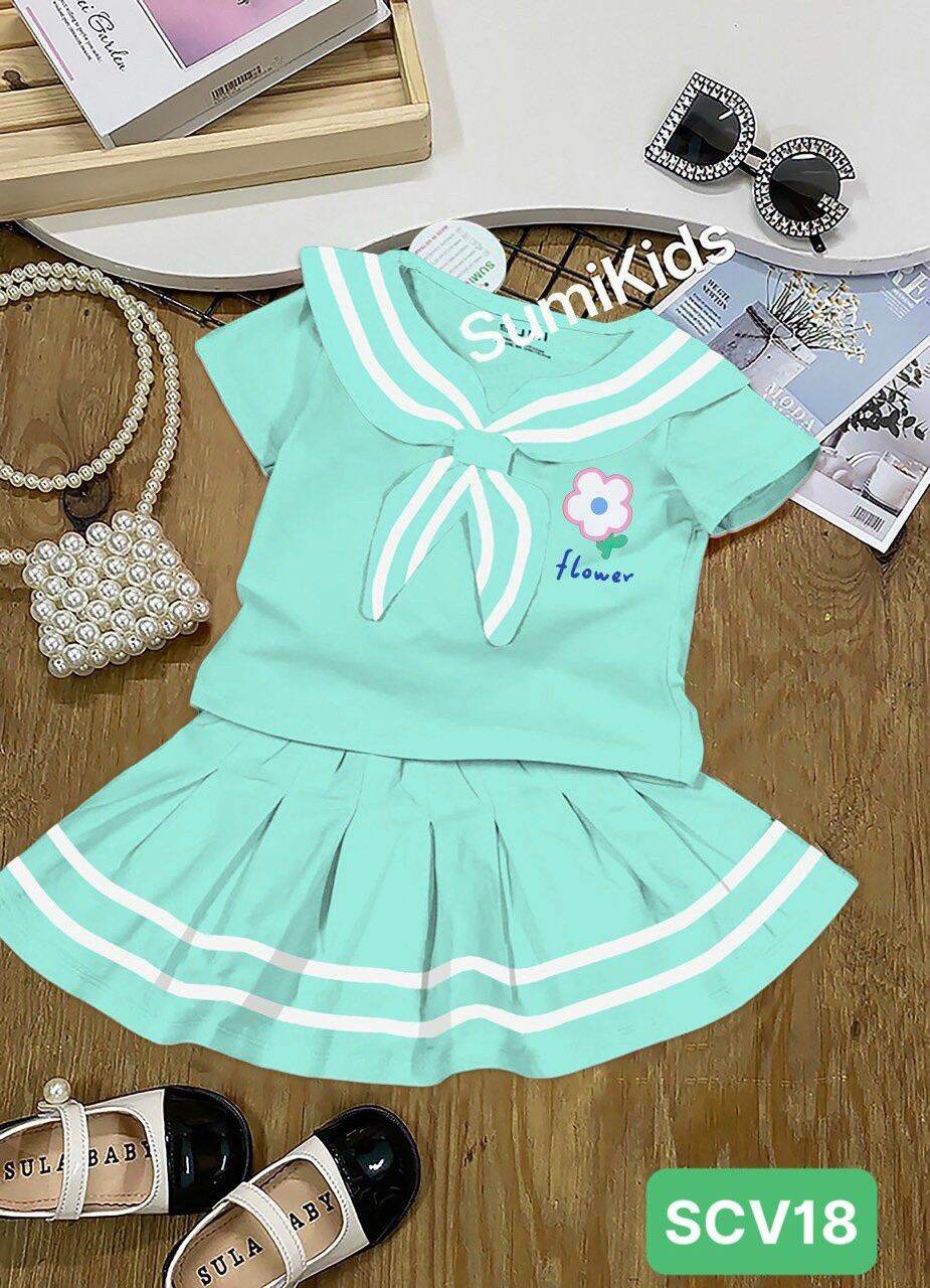 [HCM]Bộ thun thủy thủ xịn xò cho bé gái size 20kg Đến 35kg