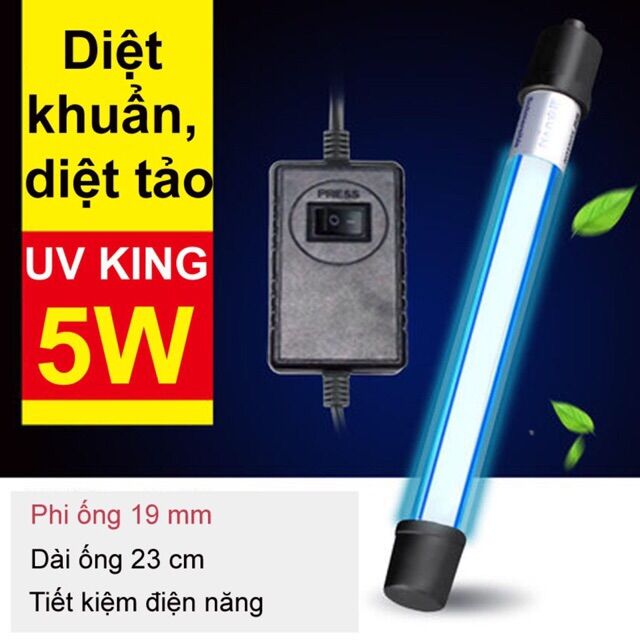 Bóng đèn uv diệt tảo diệt khuẩn uvc 5w cho hồ dưới 60cm . phụ kiện hồ cá đèn uv 5w